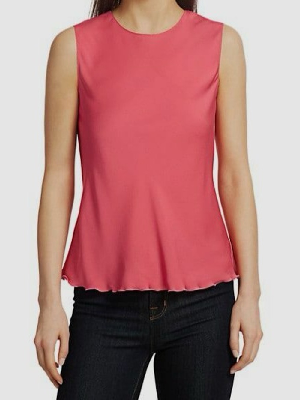 Theory Silk Coral Pink Ruffle Trim Sleeveless Tank Top